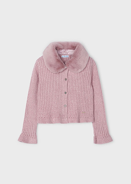 Cardigan in maglia colletto pellicciotto bambina – MAYORAL - immagine 2