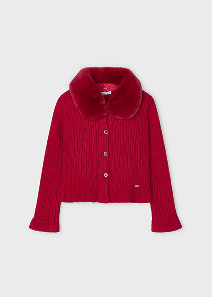 Cardigan in maglia colletto pellicciotto bambina – MAYORAL - immagine 4