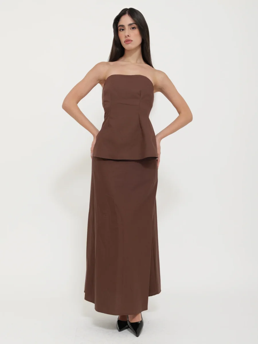 Abito Lungo Marrone con Corsetto Bustier “Tensione” - immagine 2