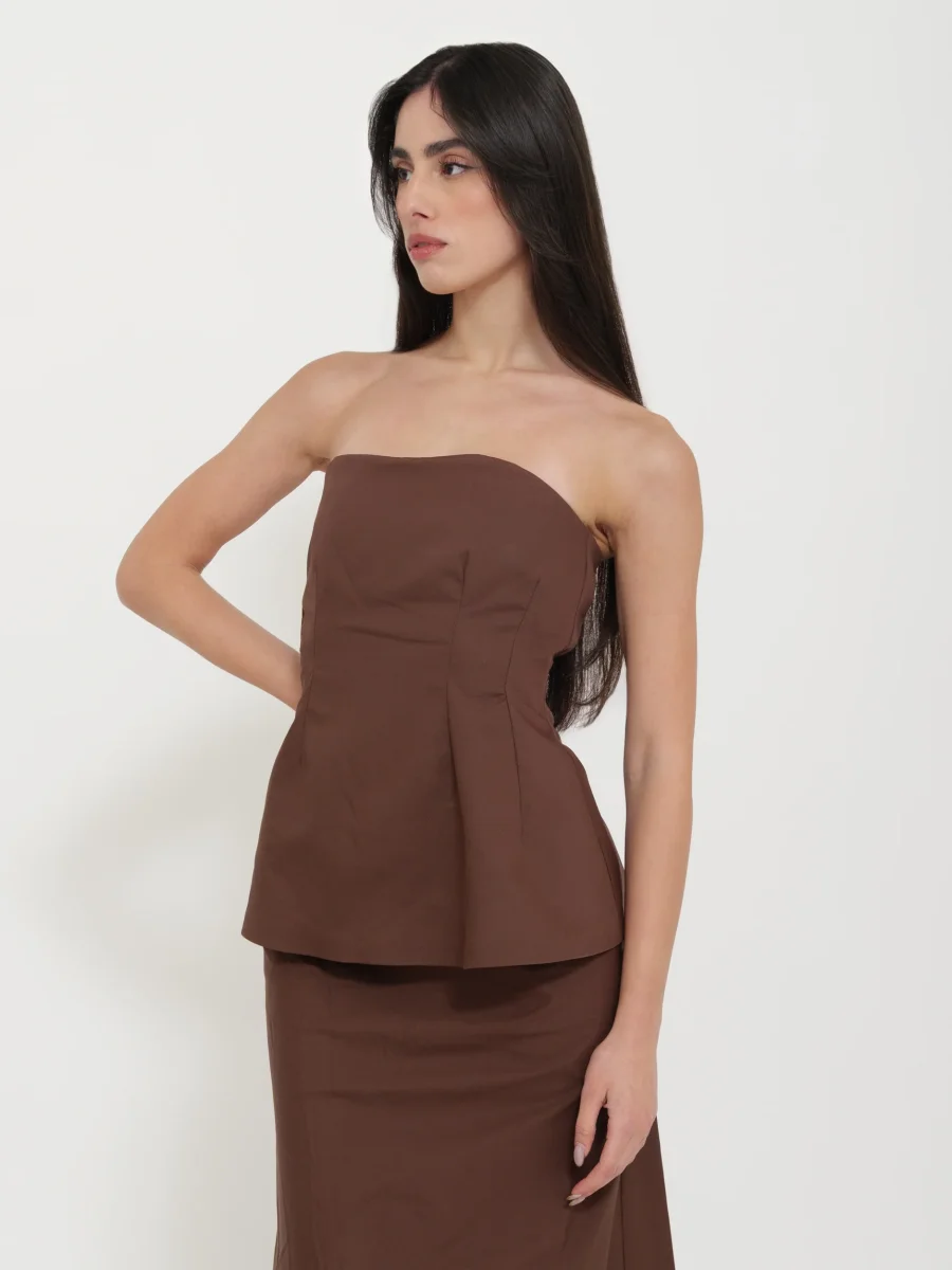 Abito Lungo Marrone con Corsetto Bustier “Tensione” - immagine 4