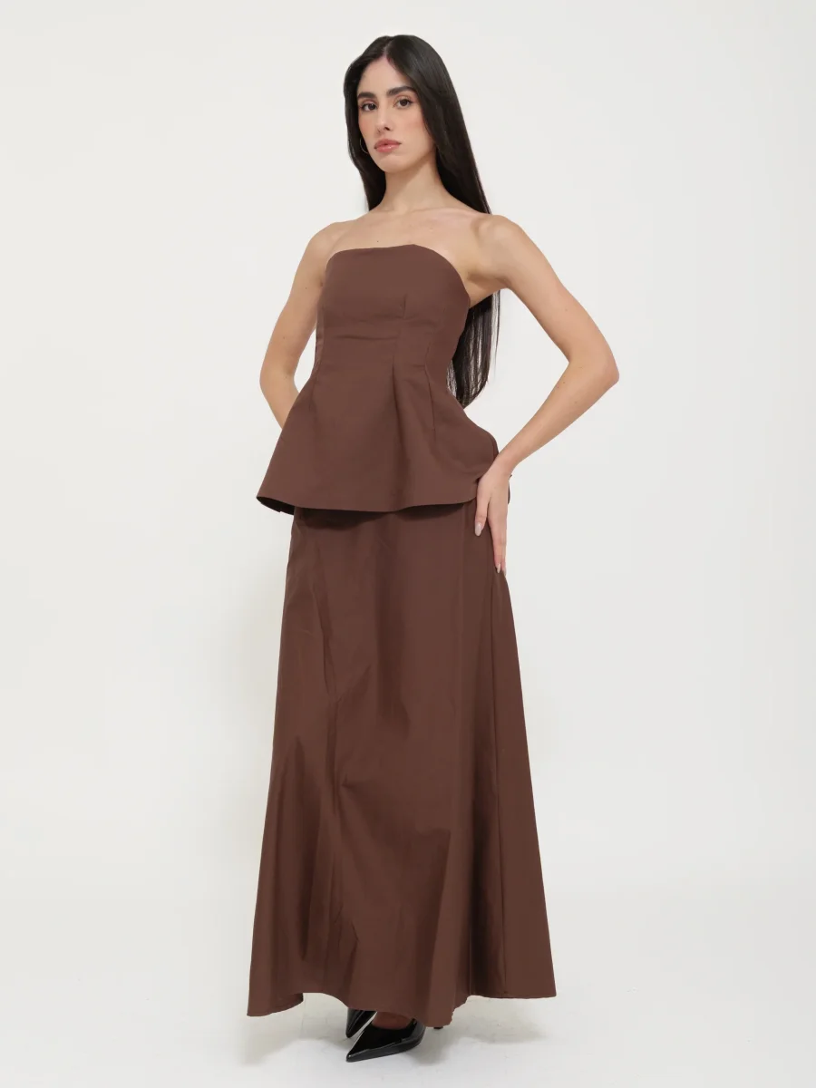 Abito Lungo Marrone con Corsetto Bustier “Tensione” - immagine 7