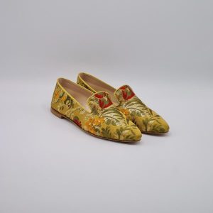 BALLERINA SCARPA BASSA IN TESSUTO STAMPATO FLOREALE OCRA E CIELO