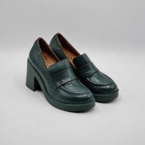 BUENO MOCASSINO PELLE VERDONE TACCO MEDIO