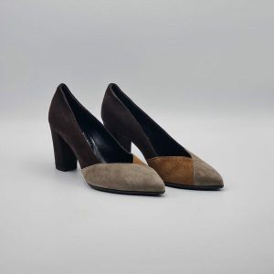 ELLEN DECOLLETE’ PELLE CAMOSCIO MULTICOLOR T.MORO TAUPE CAMEL