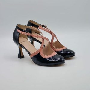 MONDIE’ DECOLLETE’ CON CINTURINO  VERNICE BLU NAPPA ROSA