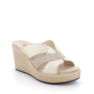 IGI&CO CIABATTA DONNA PELLE BICOLOR PLATINO BEIGE ZEPPA
