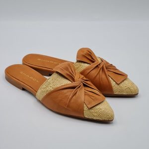 SHADDY CIABATTINA SFILATA IN RAFFIA BEIGE E PELLE CUOIO