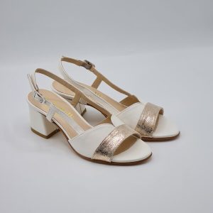 ELLEN SANDALO PELLE BURRO CON INSERTO PLATINO TACCO MEDIO