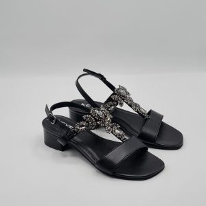 KEYS SANDALO DONNA PELLE NERO TACCO MEDIO