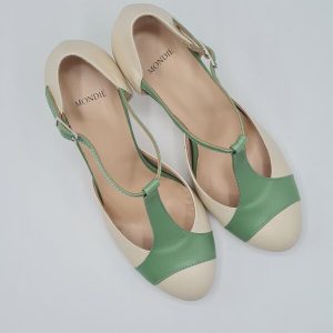 MONDIE’ SCARPA TANGHERA PELLE BICOLOR BURRO VERDINO