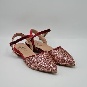 LATIKA SLINGBACK BASSO GLITTER ROSA VELLUTO BORDO’
