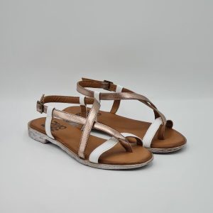 BUENO SANDALO INFRADITO BASSO PELLE BICOLOR BIANCO PELTRO