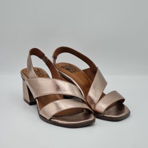 BUENO SANDALO TACCO MEDIO LAMINATO BRONZO/PELLE BIANCO