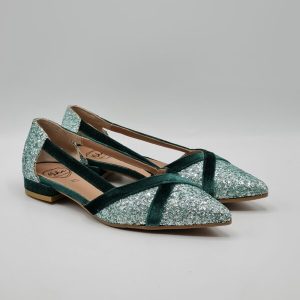 LATIKA SCARPA BASSA GLITTER E VELLUTO PETROLIO