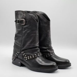 BIKER CON GHETTA PELLE NERO