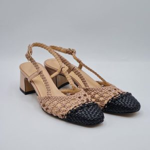 Nacrèe SCARPA SANDALO INTRECCIO BICOLOR NUDE NERO TACCO MEDIO