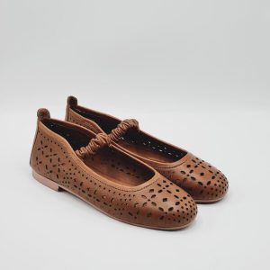 SHADDY BALLERINA PELLE TRAFORATA CUOIO/NERO