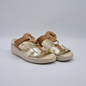 ENVAL SOFT CIABATTA ZEPPA PELLE BICOLOR CUOIO PLATINO