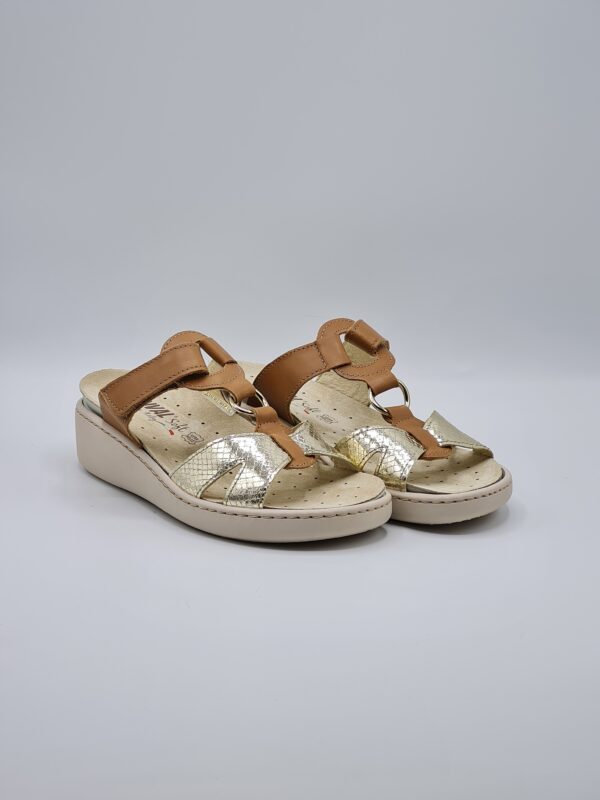 ENVAL SOFT CIABATTA ZEPPA PELLE BICOLOR CUOIO PLATINO - immagine 2