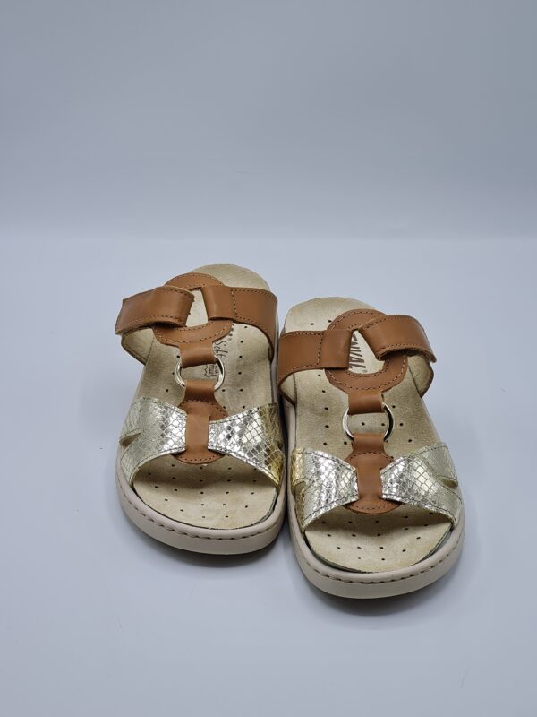 ENVAL SOFT CIABATTA ZEPPA PELLE BICOLOR CUOIO PLATINO - immagine 3