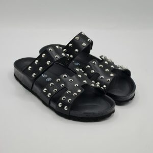 GRUNLAND CIABATTA PELLE NERO CON BORCHIETTE