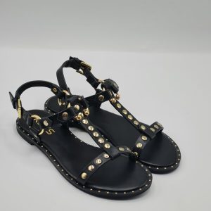 KEYS SANDALO PELLE NERO CON BORCHIE