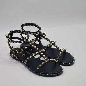 KEYS SANDALO PELLE NERO CON BORCHIE