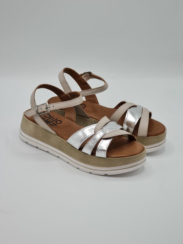 BUENO SANDALO PLATFORM PELLE BEIGE E LAMINATO ARGENTO - immagine 2