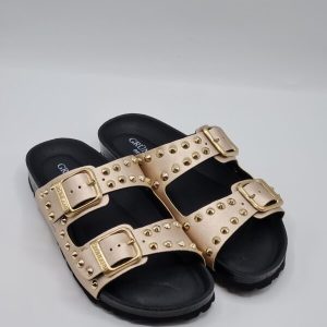 GRUNLAND CIABATTA PELLE PLATINO FIBBIE CON BORCHIETTE