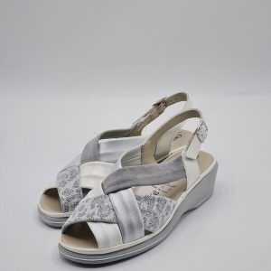 GRUNLAND SANDALO CONFORT PELLE BIANCO ARGENTO