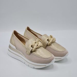 DILETTA MOCASSINO CON ZEPPA TESSUTO TRAFORATO BEIGE ORO