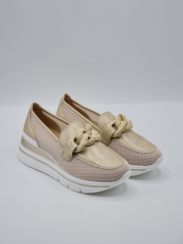 DILETTA MOCASSINO CON ZEPPA TESSUTO TRAFORATO BEIGE ORO