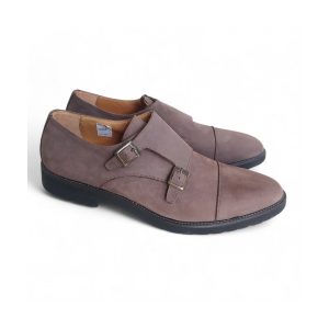 SCARPA UOMO DOPPIA FIBBIA IN NABUK MARRONE E FONDO GOMMA