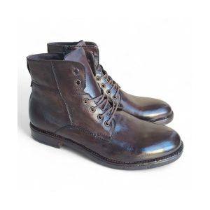 STIVALETTO UOMO IN PELLE TAMPONATA A MANO CON FONDO GOMMA