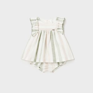 Vestito con copri pannolino righe lino neonata  – MAYORAL