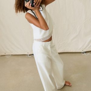 Pantalone lungo cinta ricamo