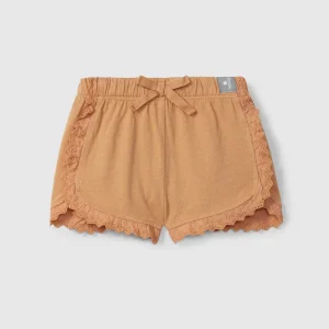 Shorts pull-up in jersey tinta unita con dettagli ricamati