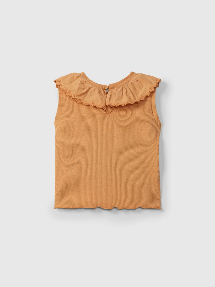 Canotta in jersey a costine con colletto ricamato all'inglese - immagine 3