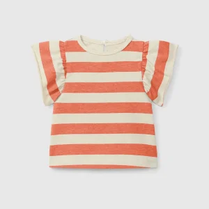 T-shirt a righe con maniche a balze