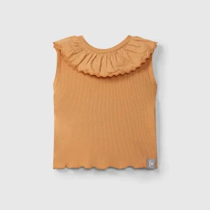 Canotta in jersey a costine con colletto ricamato all'inglese