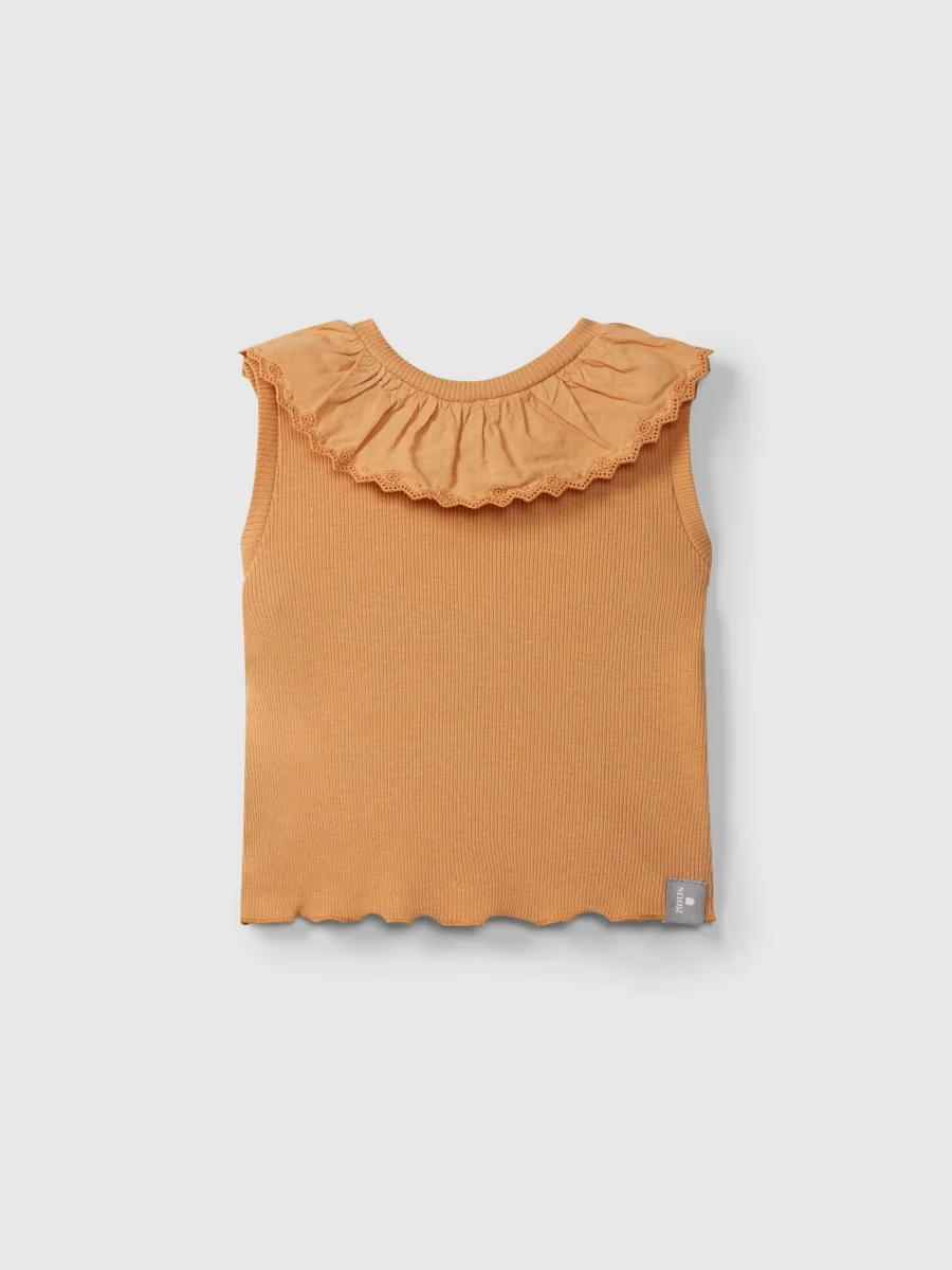 Canotta in jersey a costine con colletto ricamato all'inglese - immagine 2