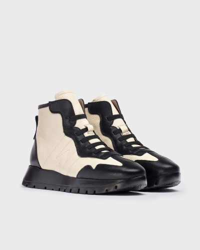 WONDERS SNEAKER ALTA PELLE BICOLOR CREMA NERO - immagine 3