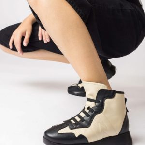 WONDERS SNEAKER ALTA PELLE BICOLOR CREMA NERO
