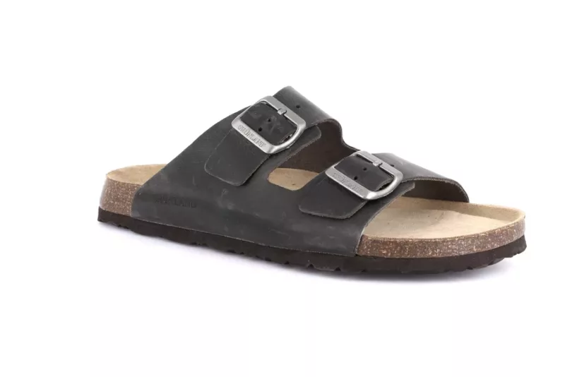 GRUNLAND CIABATTA UOMO DOPPIA FIBBIA PELLE ANTRACITE - immagine 3