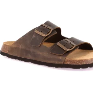 GRUNLAND CIABATTA UOMO DOPPIA FIBBIA PELLE TERRA