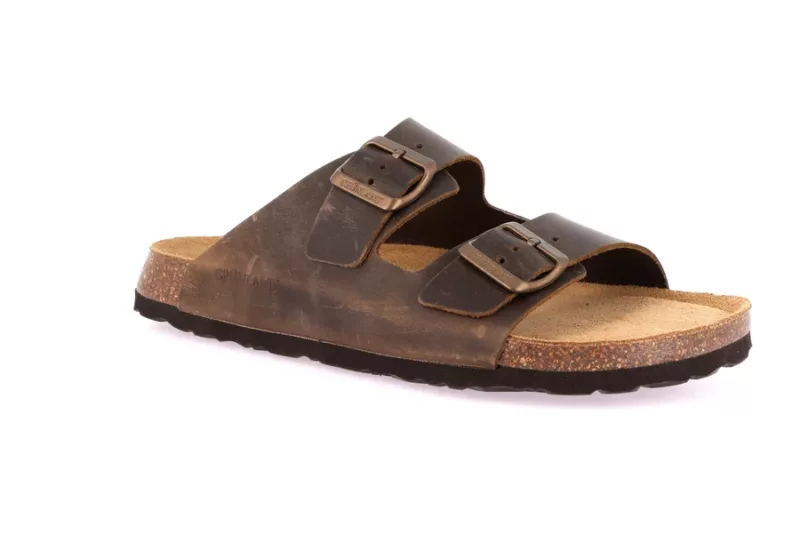 GRUNLAND CIABATTA UOMO DOPPIA FIBBIA PELLE TERRA - immagine 2