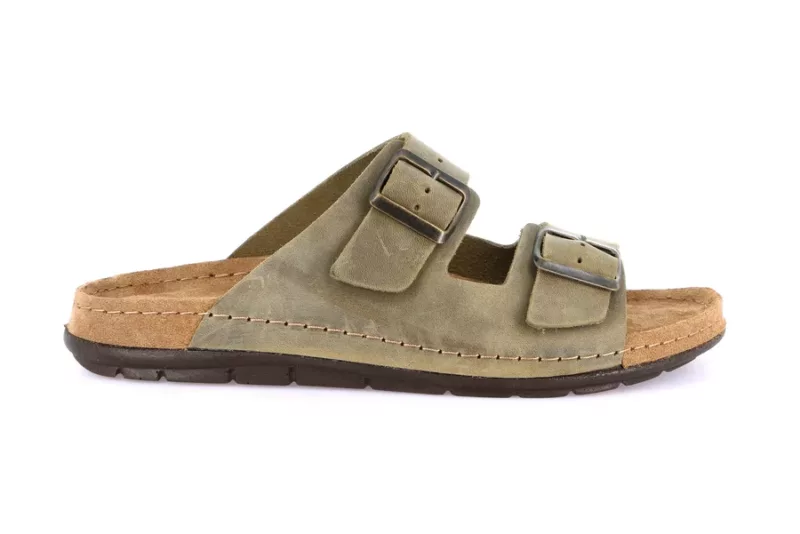 GRUNLAND CIABATTA UOMO DOPPIA FIBBIA PELLE OLIVA - immagine 3