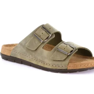 GRUNLAND CIABATTA UOMO DOPPIA FIBBIA PELLE OLIVA