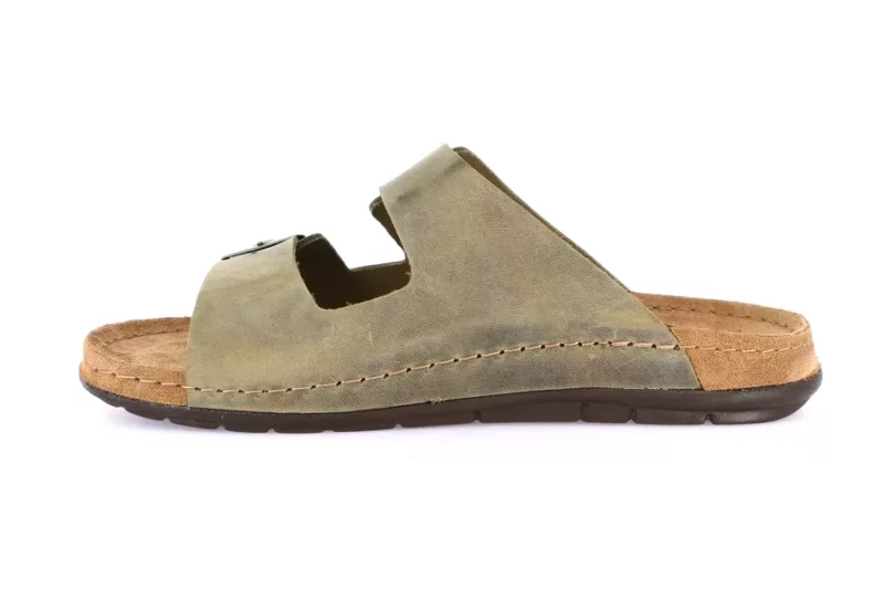 GRUNLAND CIABATTA UOMO DOPPIA FIBBIA PELLE OLIVA - immagine 4