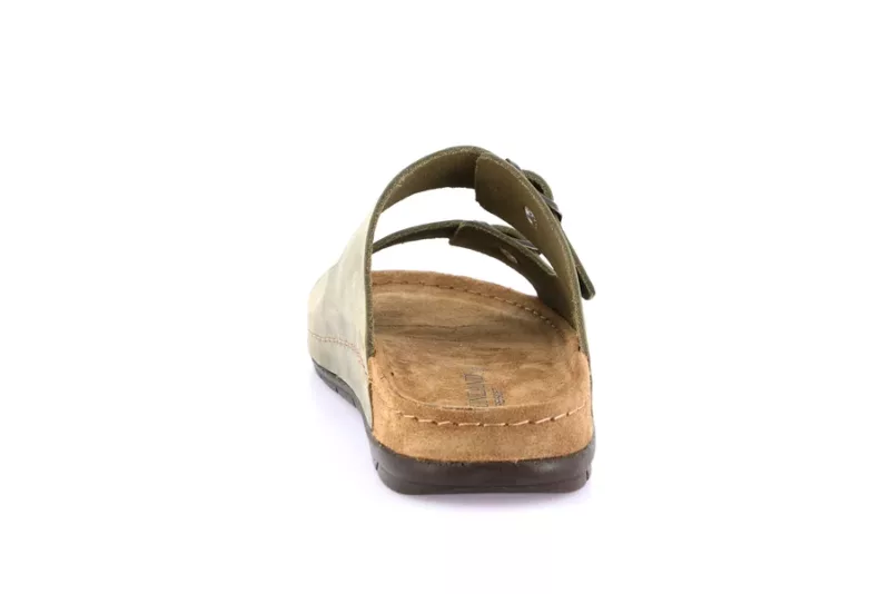 GRUNLAND CIABATTA UOMO DOPPIA FIBBIA PELLE OLIVA - immagine 5